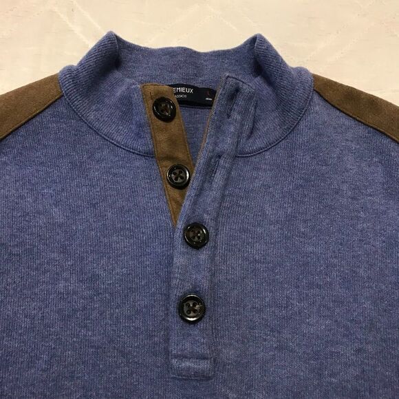 Cremieux 4 button blue sweater with elbo pads Large - Picture 3 of 4